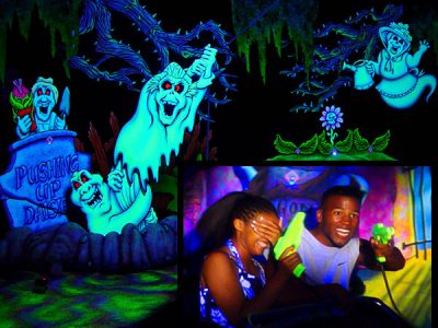 Couple having fun on Ghost Blasters ride